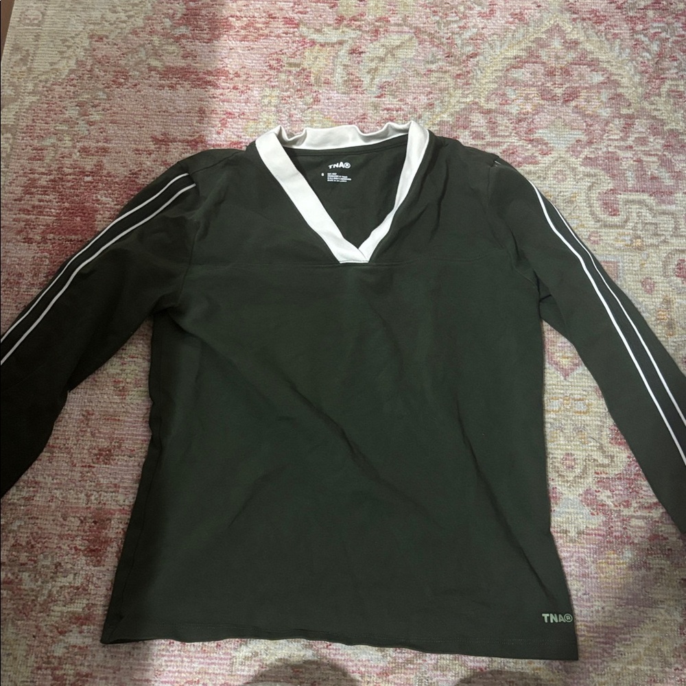 TNA Dark Green Long Sleeve Top with White Accents